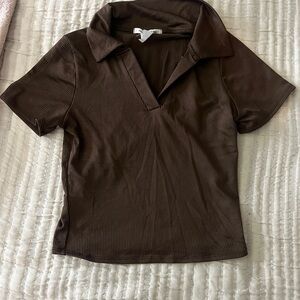 Brown Ribbed Women's Top